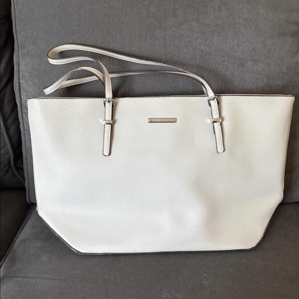 Nine West Off-White Leather Tote Bag